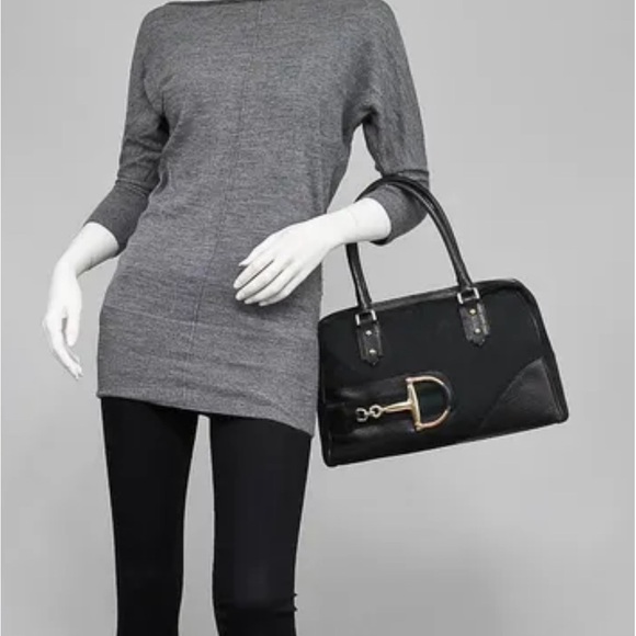 Gucci Black Horsebit GG web Canvas Boston  Bag - Picture 13 of 14